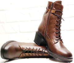 Женские кожаные ботильоны ботинки на шнуровке G.U.E.R.O 108636 Dark Brown.