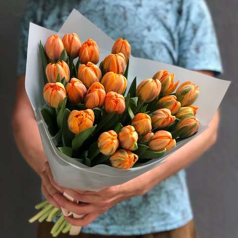 25 пионовидных оранжевых тюльпанов, Букет оранжевых тюльпанов