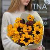 Photo of Warm yellow bouquet with sunflowers and skimmia «Sun for Anastasia»