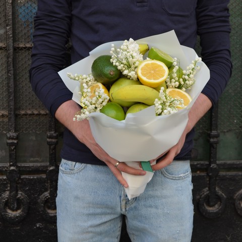 Bouquet of avocado, lime and bananas, Yellow-green fruit bouquet
