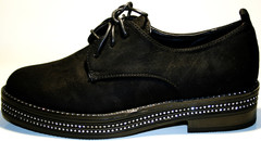 Черные туфли дерби женские. Замшевые туфли осенние женские Seastar Blue - Black Suede.