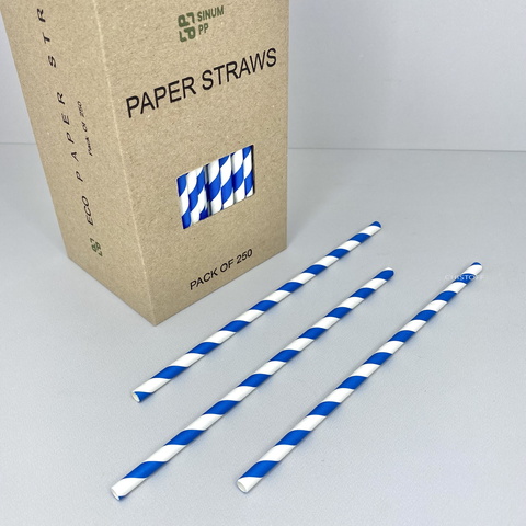 Трубочки паперові (250 шт.) білі з синіми смужками