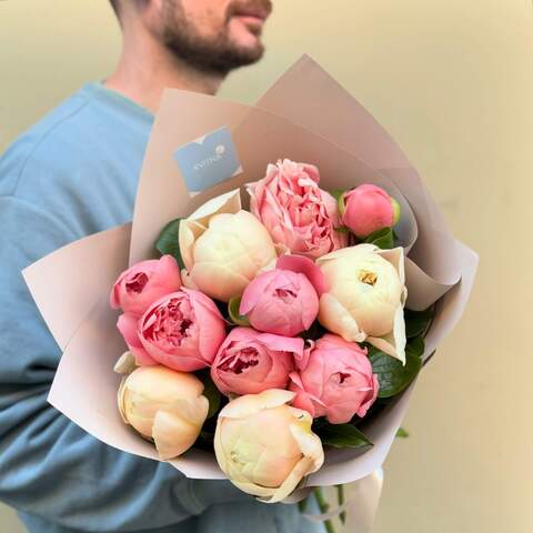 Exclusive peonies in a mix «Petal melody», Flowers: Paeonia, 11 pcs.