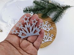 Набір сніжинок для обідка з зірочками срібний №3