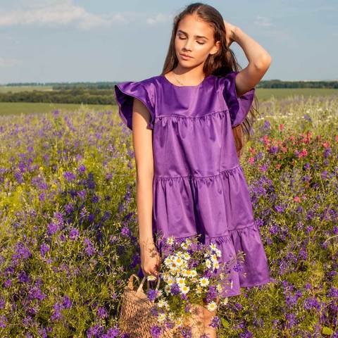 Детское, подростковое летнее платье для девочки в фиолетовом цвете