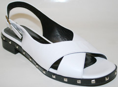 Босоножки сандали женские. Белые босоножки на низком ходу. Кожаные босоножки сандалии женские Marani Magli-White.