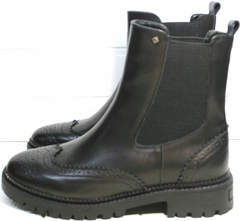 Ботинки на толстой подошве женские Jina 7113 Leather Black.