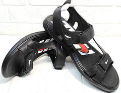 Черные кожаные босоножки сандали на липучке Nike 40-3 Leather Black.