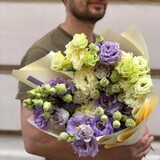 Photo of Picturesque bouquet of delicate eustoma «Lemon-violet»