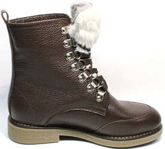 Женские ботинки зимние. Модные ботинки на шнуровке с мехом Studio27 Broun 36-й размер