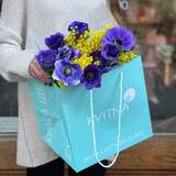 Photo of Fragrant bouquet of bright anemones and scented mimosa «Sunny sky»