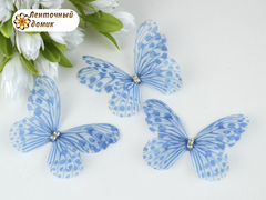 Бабочки шифоновые со стразовым тельцем голубые №19