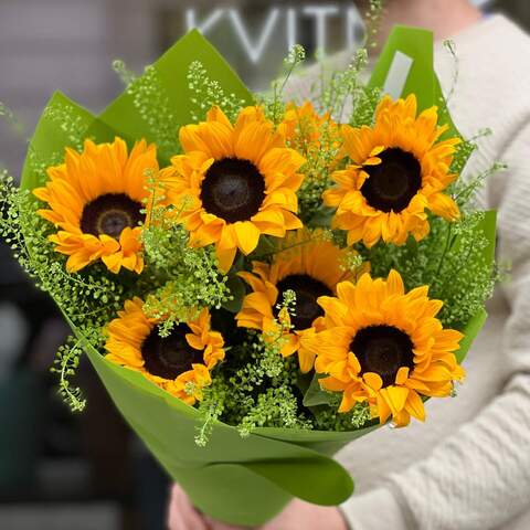 Cheerful field bouquet «Sunny web», Flowers: Thlaspi, Helianthus