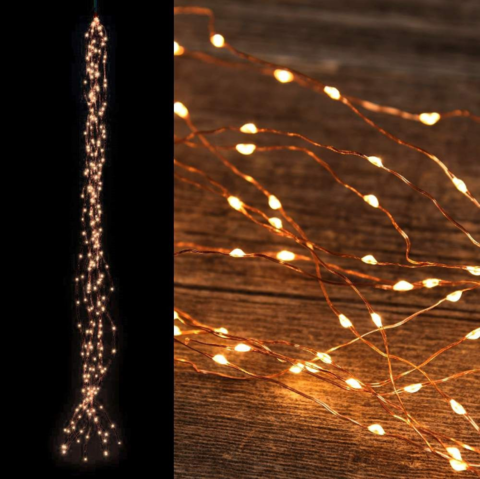 Гирлянда Лучи Росы или Конский Хвост, 3 м, 600 LED, 20 Нитей, 8 режимов от USB + пульт, адаптер. Теплый Белый