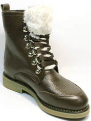 Женские ботинки зимние. Модные ботинки на шнуровке с мехом Studio27 Broun 36-й размер