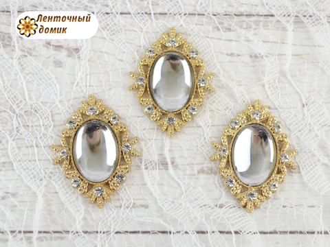 Камни овалы в золотом ромбовом обрамлении зеркальные прозрачные