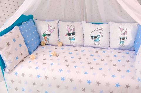 Комплект постельного белья в кроватку Панели 3-10 Голубой