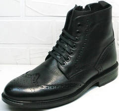 Модные кожаные ботинки мужские зимние LucianoBelliniBC3801L-Black .