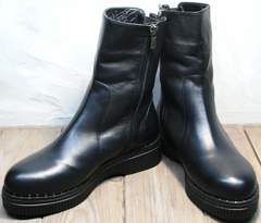 Ботинки кожаные женские зимние без шнурков женские G.U.E.R.O G019 8556 Black.
