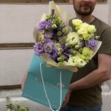 Photo of Picturesque bouquet of delicate eustoma «Lemon-violet»