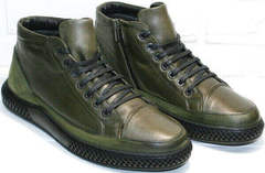 Модные ботинки мужские кожаные зимние Luciano Bellini BC2803 TL Khaki.