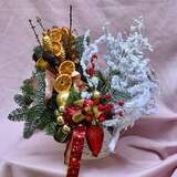 Photo of Colorful Christmas composition of nobilis and asparagus «A touch of Holiday»