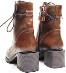 Женские весенние ботинки ботильоны на квадратном каблуке 6 см G.U.E.R.O 108636 Dark Brown.