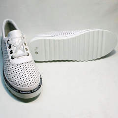 Кожаные летние туфли больших размеров женские Evromoda 215.314 All White.