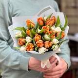 Photo of 25 peony-shaped tulips in a bouquet «Light apricot»