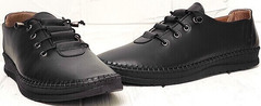 Чёрные кеды женские кожаные мокасины на шнурках casual стиль EVA collection 151 Black.