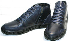 Темно синие ботинки натуральная кожа осень зима мужские Luciano Bellini BC2802 L Blue.