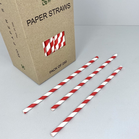 Трубочки бумажные (250 шт.) белые с красными полосками