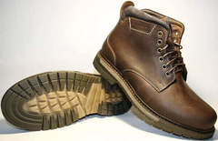 Коричневі черевики зимові чоловічі. Шкіряні черевики з хутром Ікос Brown Leather.