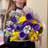 Photo of Bright bouquet with anemones and mimosa «Warm night»