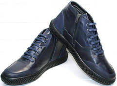Низкие ботинки со шнуровкой осень зима мужские Luciano Bellini BC2802 L Blue.