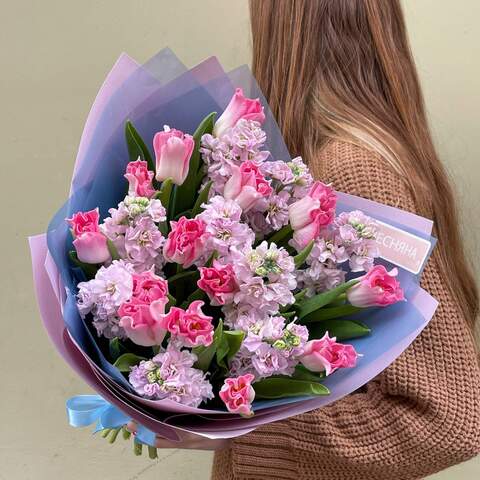 Bouquet «Kiss Me!», Flowers: Tulipa, Matthiola