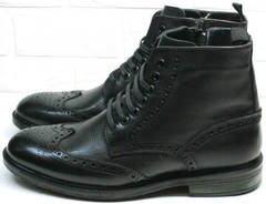 Ботинки зимние мужские натуральная кожа натуральный мех  LucianoBelliniBC3801L-Black .