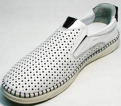 Модные летние туфли слипоны мужские кожаные Ridge Z-441 White Black.