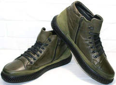 Мужские зимние ботинки из натуральной кожи термо Luciano Bellini BC2803 TL Khaki.