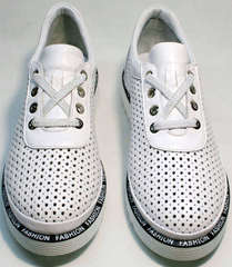 Модные туфли кожаные женские с перфорацией Evromoda 215.314 All White.