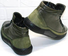 Низкие зимние ботинки мужские кожа термо Luciano Bellini BC2803 TL Khaki.