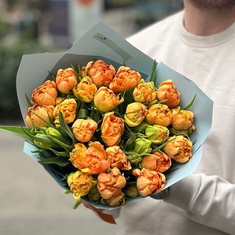 25 тюльпанов в букете «Сочные апельсинки», Цветы: Тюльпан