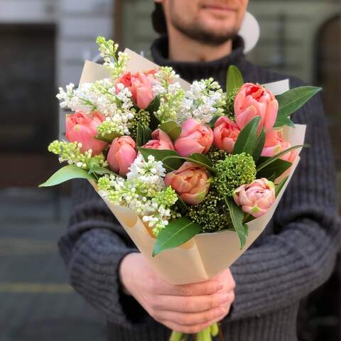 Photo of Spring bouquet with peony shaped tulips «May Breeze»