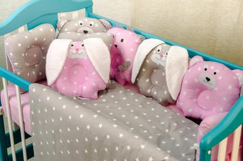 Комплект постельного белья для новорождённых Лесные зверята 09-02 розовый