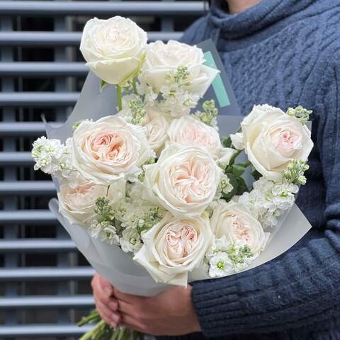 Bouquet «Fragrant tenderness», Flowers: Pion-shaped rose, Matthiola