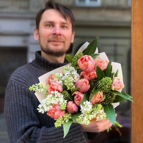 Photo of Spring bouquet with peony shaped tulips «May Breeze»