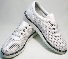 Белые женские туфли на шнуровке летние Evromoda 215.314 All White.
