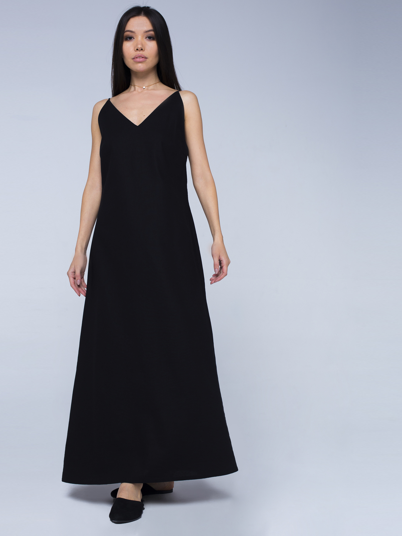 Платье черное льняное с открытой спинкой макси 