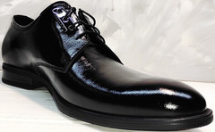 Мужские свадебные туфли на шнурках лаковые Ikoc 2118-6 Patent Black Leather
