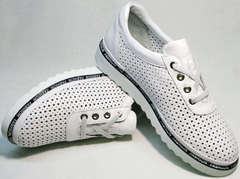 Летние туфли кроссовки с перфорацией женские Evromoda 215.314 All White.